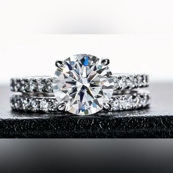 1 carat 2 piece set Diamond Engagement Wedding Band Set 925 Sterling Silver - Picture 6 of 6